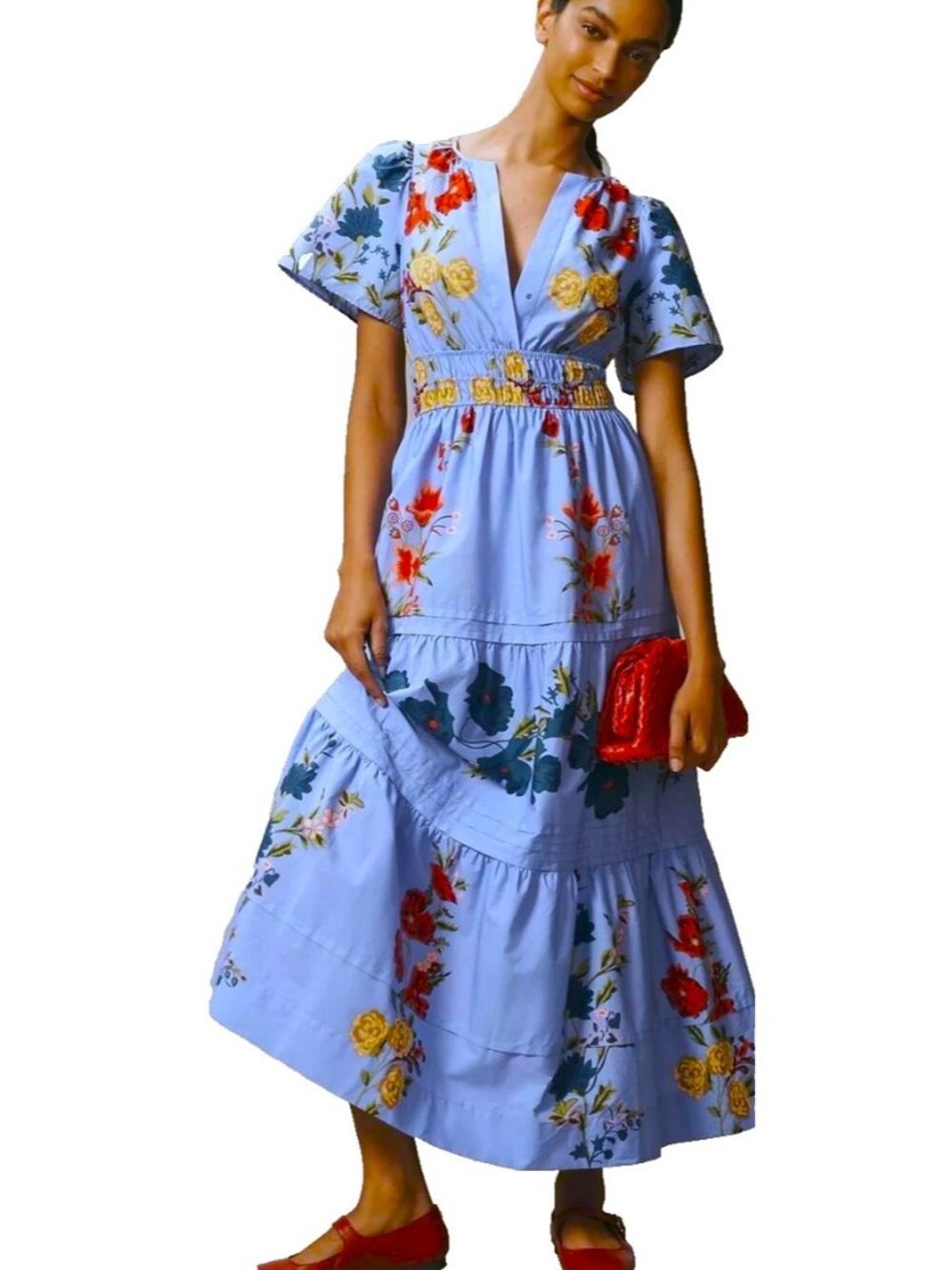 NWT Anthropologie Somerset Maxi in Violet Blue Floral Cotton Tiered Dress S